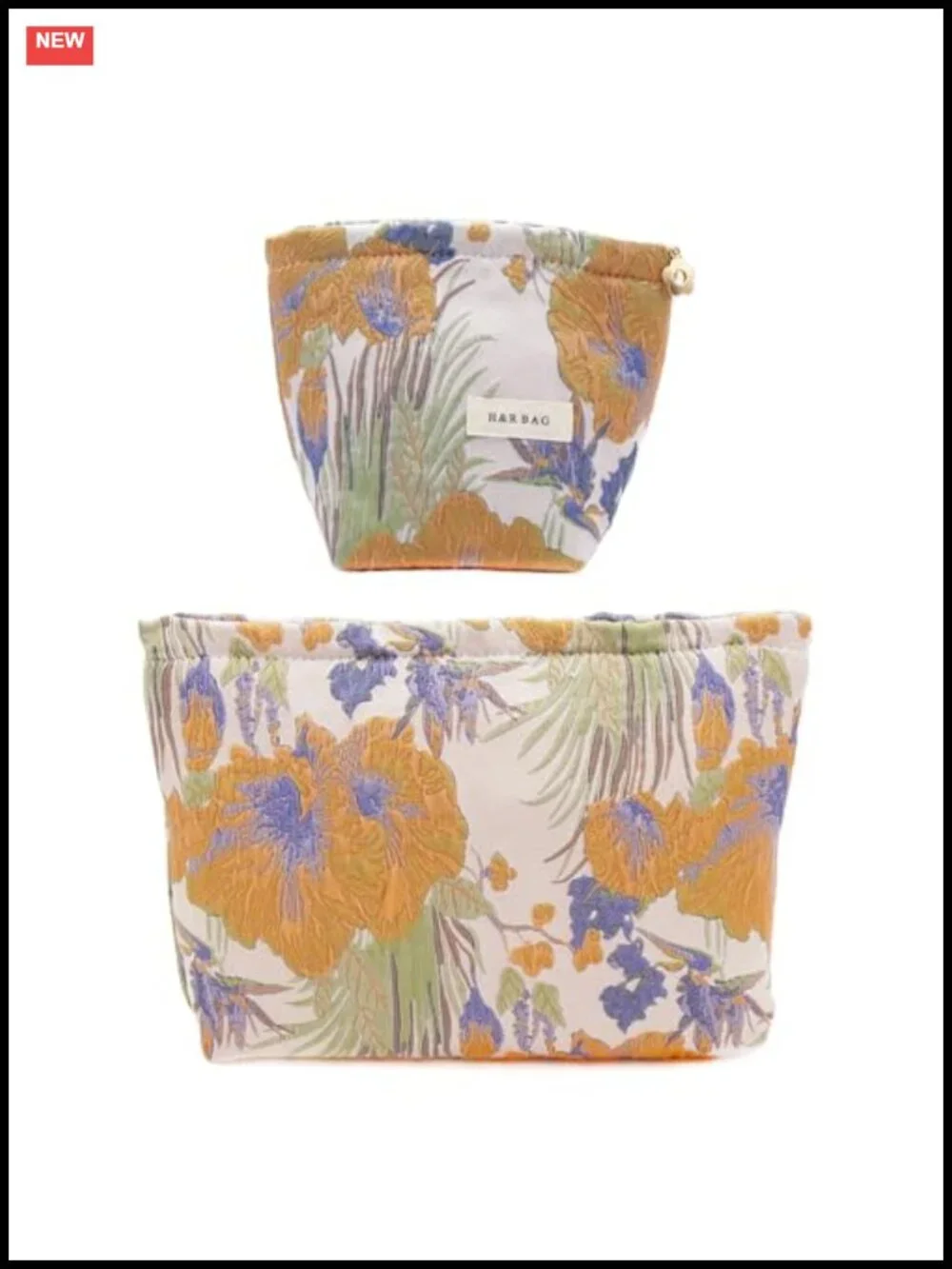 2 Pack Large & Small Embroidered Floral Cosmetic Bags for Travel, Zipper Pouch